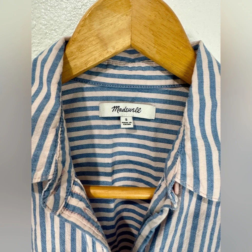 Madewell Blue & White Vertical Stripe Relaxed Button-Down - Picture 2 of 7